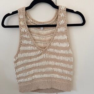 INTERMIX Beige and White Striped Knit Crop Top
